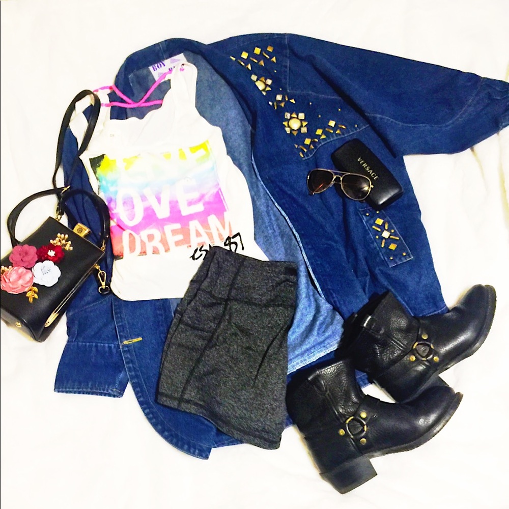 »—Coachella—» Stylish Metal Studded Denim Jacket w/Oversized Fit Vintage